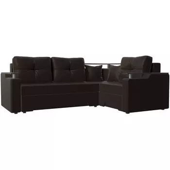 Угловой диван Комфорт правый (экокожа коричневая) Лига Диванов 27925