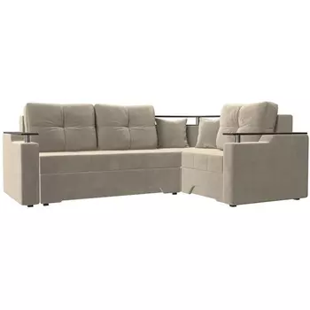 Угловой диван Комфорт правый (микровельвет бежевый) Лига Диванов 102602