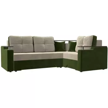 Угловой диван Комфорт правый (основа микровельвет бежевый, компаньон микровельвет зеленый) Лига Диванов 102750