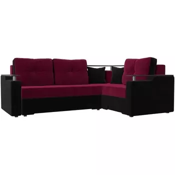 Угловой диван Комфорт правый (основа микровельвет бордовый, компаньон микровельвет черный) Лига Диванов 27929