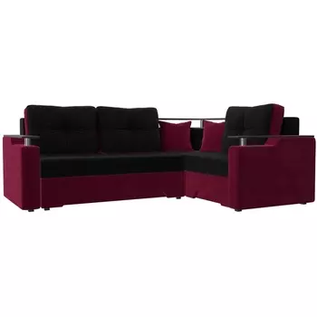 Угловой диван Комфорт правый угол (Микровельвет черный,красный) Лига Диванов 114398