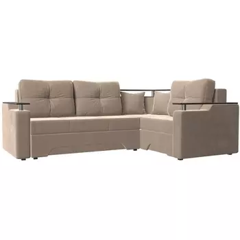 Угловой диван Комфорт правый (велюр бежевый) Лига Диванов 102612