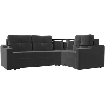 Угловой диван Комфорт правый (велюр серый) Лига Диванов 102613