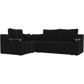 Угловой диван Кронос левый (велюр черный) Лига Диванов 114612L