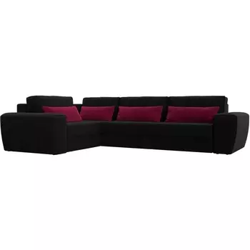 Угловой диван Лига-008 Long левый (Микровельвет/Черный,Красный) Лига Диванов 118779L