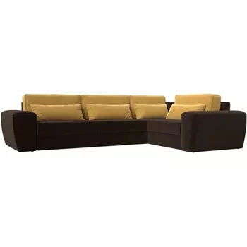 Угловой диван Лига-008 Long правый (Микровельвет/Коричневый,Желтый) Лига Диванов 118758
