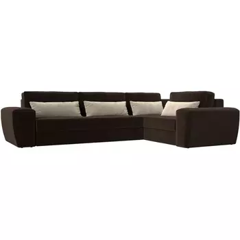 Угловой диван Лига-008 Long правый (Микровельвет/Бежевый,Коричневый) Лига Диванов 118760