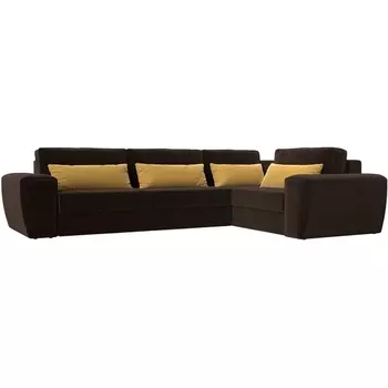 Угловой диван Лига-008 Long правый (Микровельвет/Коричневый,Желтый) Лига Диванов 118761