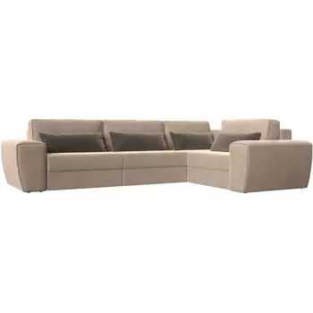 Угловой диван Лига-008 Long правый (Велюр/Бежевый,Коричневый) Лига Диванов 118699
