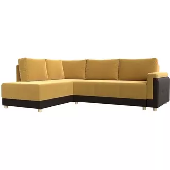 угловой диван Лига-024 левый угол (Микровельвет,Экокожа/Желтый) Лига Диванов 119305L