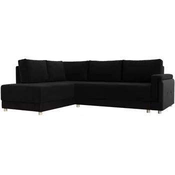 угловой диван Лига-024 левый угол (Микровельвет,Экокожа/Черный) Лига Диванов 119312L