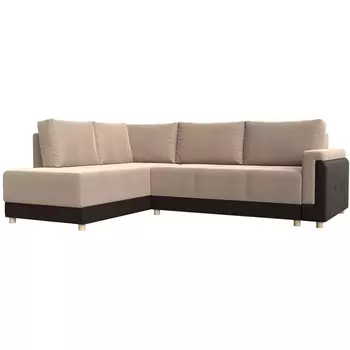 угловой диван Лига-024 левый угол (Велюр,Экокожа/Бежевый) Лига Диванов 119273L