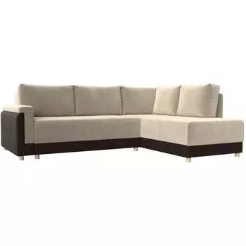 угловой диван Лига-024 правый угол (Микровельвет,Экокожа/Бежевый) Лига Диванов 119303