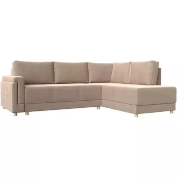 угловой диван Лига-024 правый угол (Велюр/Бежевый) Лига Диванов 119257