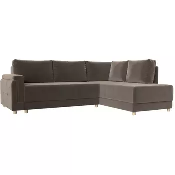 угловой диван Лига-024 правый угол (Велюр/Коричневый) Лига Диванов 119261