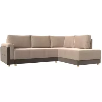 угловой диван Лига-024 правый угол (Велюр/Бежевый) Лига Диванов 119265