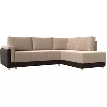 угловой диван Лига-024 правый угол (Велюр,Экокожа/Бежевый) Лига Диванов 119273