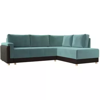 угловой диван Лига-024 правый угол (Велюр,Экокожа/Бирюзовый) Лига Диванов 119274