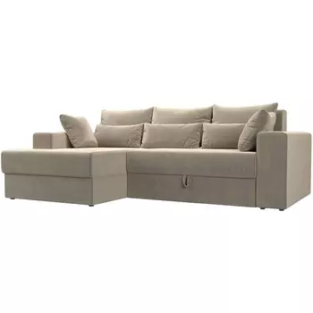 Угловой диван Майами левый (основа микровельвет бежевый, подушки микровельвет БЕЖ/беж/беж) Лига Диванов 114898L