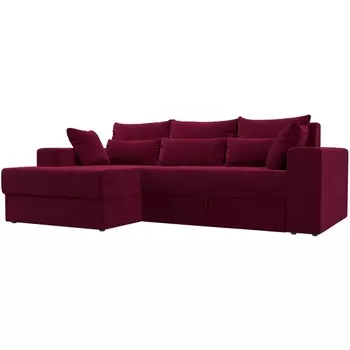 Угловой диван Майами левый (основа микровельвет бордовый, подушки микровельвет БОР/бор/бор) Лига Диванов 114938L