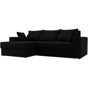 Угловой диван Майами левый (основа микровельвет черный, подушки микровельвет ЧЕРН/черн/черн) Лига Диванов 114908L