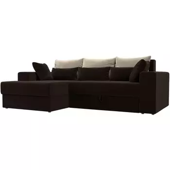 Угловой диван Майами левый (основа микровельвет коричневый, подушки микровельвет БЕЖ/кор/кор) Лига Диванов 114903L