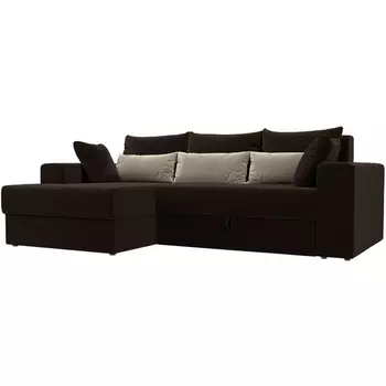 Угловой диван Майами левый (основа микровельвет коричневый, подушки микровельвет КОР/беж/кор) Лига Диванов 114904L