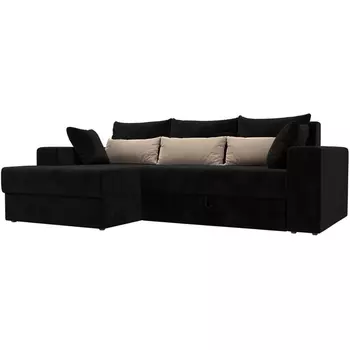 Угловой диван Майами левый (основа велюр черный, подушки велюр ЧЕРН/беж/черн) Лига Диванов 114925L