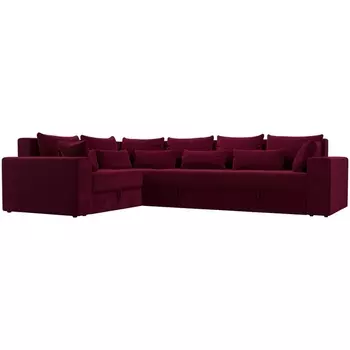 Угловой диван Майами Long левый (микровельвет бордовый, подушки микровельвет БОР/бор/бор) Лига Диванов 114888L