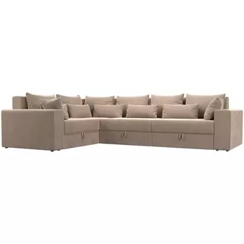 Угловой диван Майами Long левый (велюр бежевый, подушки велюр БЕЖ/беж/беж) Лига Диванов 114868L