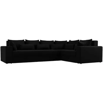 Угловой диван Майами Long правый (микровельвет черный, подушки микровельвет ЧЕРН/черн/черн) Лига Диванов 114861