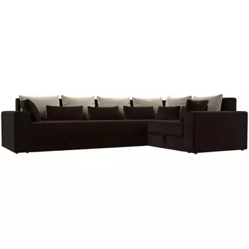 Угловой диван Майами Long правый (микровельвет коричневый, подушки микровельвет БЕЖ/кор/кор) Лига Диванов 114841