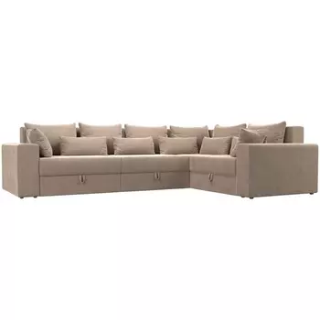 Угловой диван Майами Long правый (велюр бежевый, подушки велюр БЕЖ/беж/беж) Лига Диванов 114868