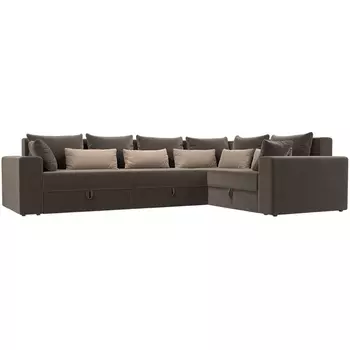 Угловой диван Майами Long правый (велюр коричневый, подушки велюр КОР/беж/кор) Лига Диванов 114882