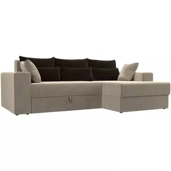 Угловой диван Майами правый (основа микровельвет бежевый, подушки микровельвет КОР/кор/беж) Лига Диванов 114897