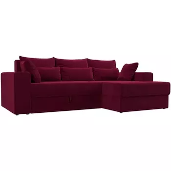Угловой диван Майами правый (основа микровельвет бордовый, подушки микровельвет БОР/бор/бор) Лига Диванов 114938