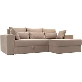 Угловой диван Майами правый (основа велюр бежевый, подушки велюр БЕЖ/беж/беж) Лига Диванов 114911