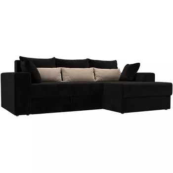 Угловой диван Майами правый (основа велюр черный, подушки велюр ЧЕРН/беж/черн) Лига Диванов 114925