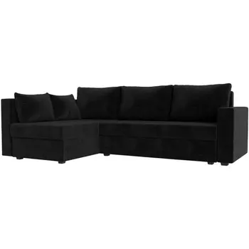 Угловой диван Мансберг левый (велюр черный) Лига Диванов 112527L