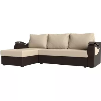 Угловой диван Меркурий лайт левый (основа экокожа бежевая, компаньон экокожа коричневая) Лига Диванов 112987L