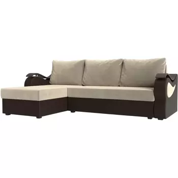 Угловой диван Меркурий лайт левый (основа микровельвет бежевый, компаньон экокожа коричневая) Лига Диванов 112969L