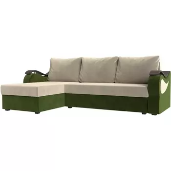 Угловой диван Меркурий лайт левый (основа микровельвет бежевый, компаньон микровельвет зеленый) Лига Диванов 112967L