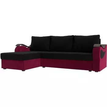 Угловой диван Меркурий лайт левый (основа микровельвет черный, компаньон микровельвет бордовый) Лига Диванов 112981L