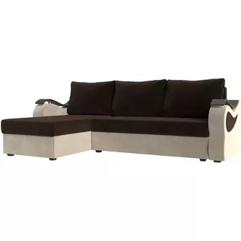 Угловой диван Меркурий лайт левый (основа микровельвет коричневый, компаньон микровельвет бежевый) Лига Диванов 112973L