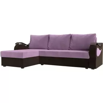Угловой диван Меркурий лайт левый (основа микровельвет сиреневый, компаньон микровельвет коричневый) Лига Диванов 112978L