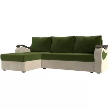 Угловой диван Меркурий лайт левый (основа микровельвет зеленый, компаньон микровельвет бежевый) Лига Диванов 112971L