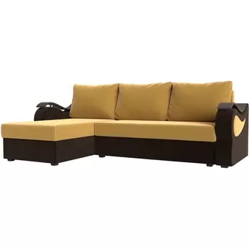 Угловой диван Меркурий лайт левый (основа микровельвет желтый, компаньон микровельвет коричневый) Лига Диванов 112970L