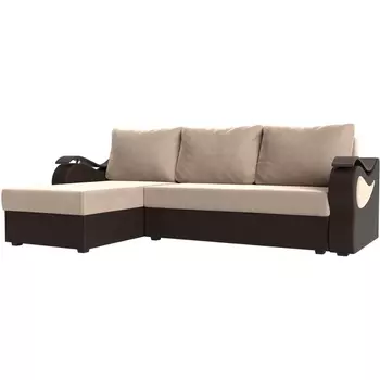 Угловой диван Меркурий лайт левый (основа велюр бежевый, компаньон экокожа коричневая) Лига Диванов 112953L