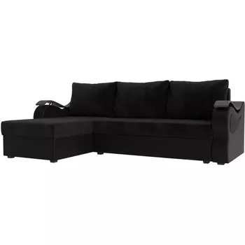 Угловой диван Меркурий лайт левый (основа велюр черный, компаньон экокожа черная) Лига Диванов 112960L