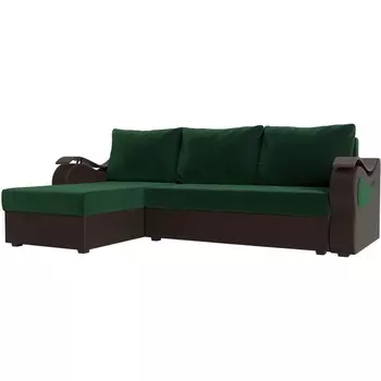 Угловой диван Меркурий лайт левый (основа велюр зеленый, компаньон экокожа коричневая) Лига Диванов 112956L